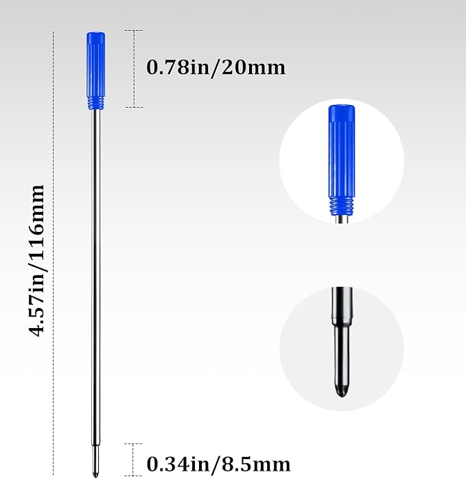 Blue Ink Refills (10pcs), Replaceable Pens Refills, 1mm Medium Tip - Blue