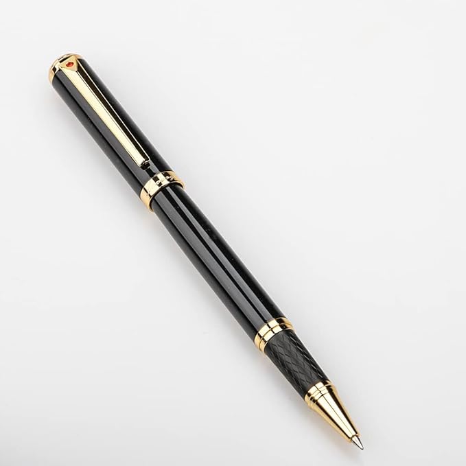 Stunning Luxury Rollerball Pen with 24K Gold Trim,Switzerland Tip with Black Ink Refills, Perfect BallPonit Pen Gift Set for Men Women, Fancy Writing Set for Business,Gloss Black
