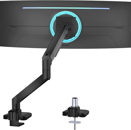 WALI Ultrawide Monitor Arm for 17 to 49 Inch Heavy Duty Curved Screens, Holds 44 Lbs, Adjustable Gas Spring Single Monitor Desk Mount for Samsung Odyssey G9, 75x75/100x100 VESA (GSM001XL-P), Black