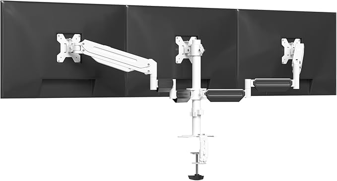 suptek Triple Monitor Mount for Most 17 to 32 inch Screens,Gas Springs Adjustment Triple Monitor Desk Mount Stand with Clamp & Grommet Kit,White(MD8003W)