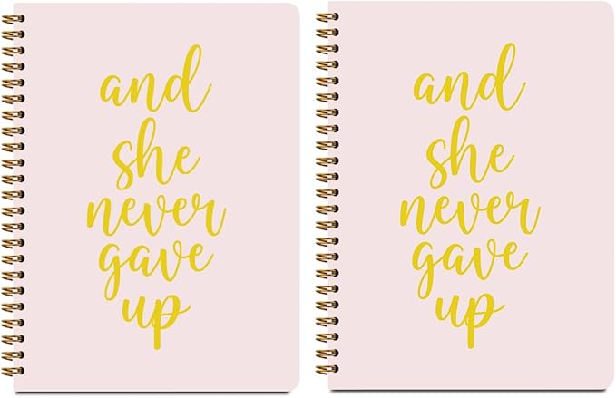 2Pcs Spiral Notebook, Light Pink She Never Gave UP idea Spiral Notebook, 160 Pages Hardcover Notebooks Journals for Writing Travel Business Office, Christian Aesthetic Notebooks for Women