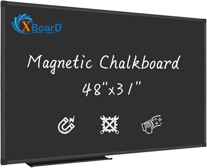 XBoard Magnetic Chalkboard 48 x 31 inch Chalk Board/Black Board, Black Aluminium Frame, Display Collections