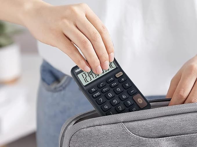 Pendancy Small Desk Calculator Cute, 12 Digit LCD Display, Basic Function, Auto-Sleep, 4.7"x2.9" Pocket-Sized Design Handheld Calculators Desktop, for Office, School, Business & Travel(OS-P1 Black)