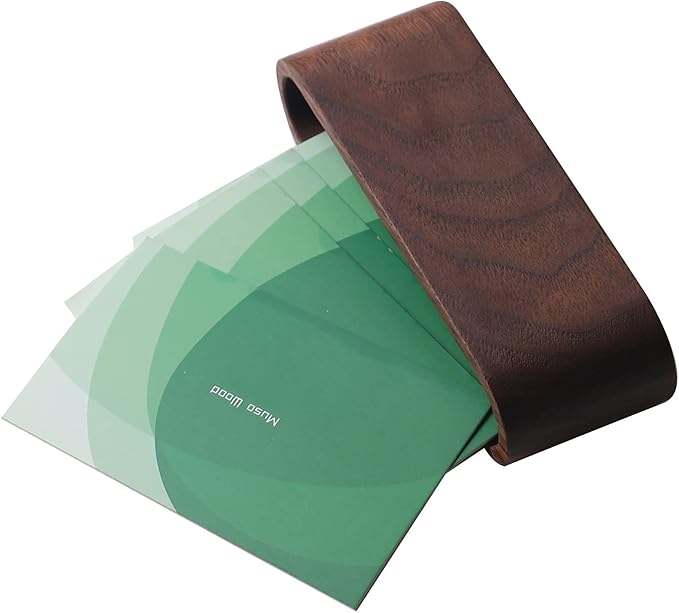 muso wood Business Card Holder for Desk Wooden Display Business Card Stand for Office Tabletop 4 Pack (Walnut)