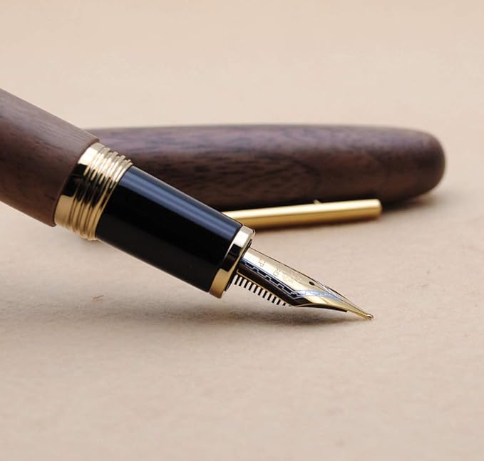 JINHAO 9056 Natural Wood Fountain Pen Handmade Ink Pen (Peach Wood, Medium Nib 0.7mm)