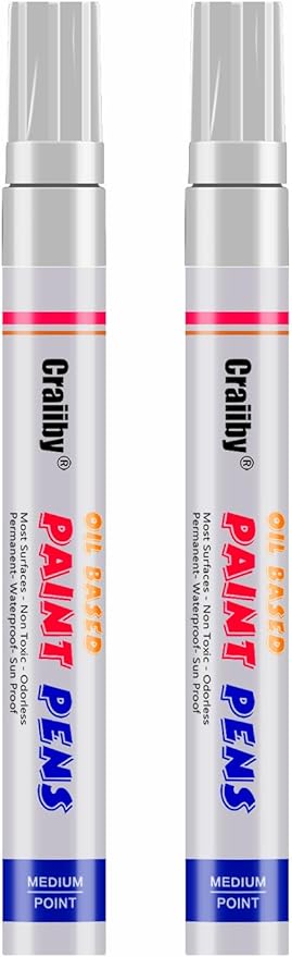 White Paint Markers, 2 Pack Oil-Based Waterproof Quick Dry Permanent Paint Pen Set for Rocks Painting, Wood, Plastic, Canvas, Glass, Mugs, Metal, Tire, Stone, DIY Craft