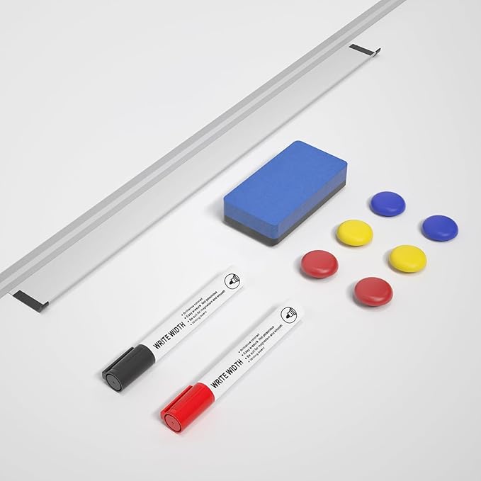 Magnetic Dry Erase Whiteboard - 46 x 33 Inch White Board - 4 x 3 Large Wall-Mounted Board with Silver Aluminum Frame, 1 Magnetic Eraser, 2 Pens, Detachable Marker Tray, 6 Magnets