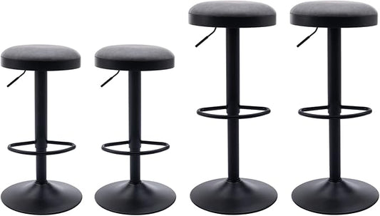 Round Swivel Counter Height Bar Stools Set of 4 Modern Adjustable Barstools Backless PU Leather Bar Chairs Industrial Island Chairs with Metal Base/Footrest for Kitchen Island/Pub/Bar, Grey