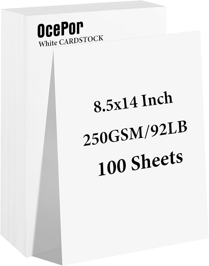 OcePor 100 Sheets White Cardstock 8.5” x 14”, 92lb/250gsm Black Card Stock, Thick Card Stock Paper, Heavy Cardstock Paper for Printer, Resume, Scrapbooks, Art, Crafts, Business Cards