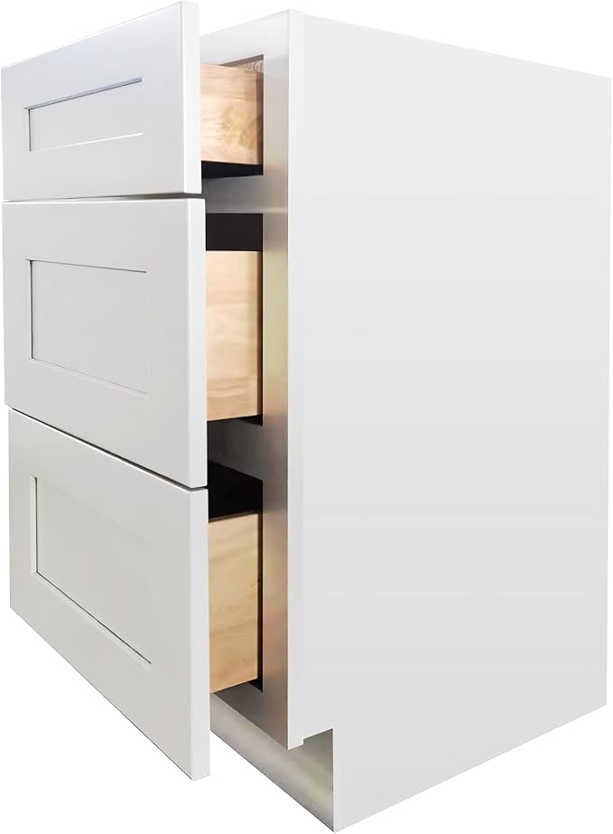 Shaker Style White RTA Base Drawer Cabinet by Solid Wood for Kitchen, Bathroom, Bedroom or Office with 3 Drawers and Soft Close(27" W x 24" Depth x 34-1/2" H)