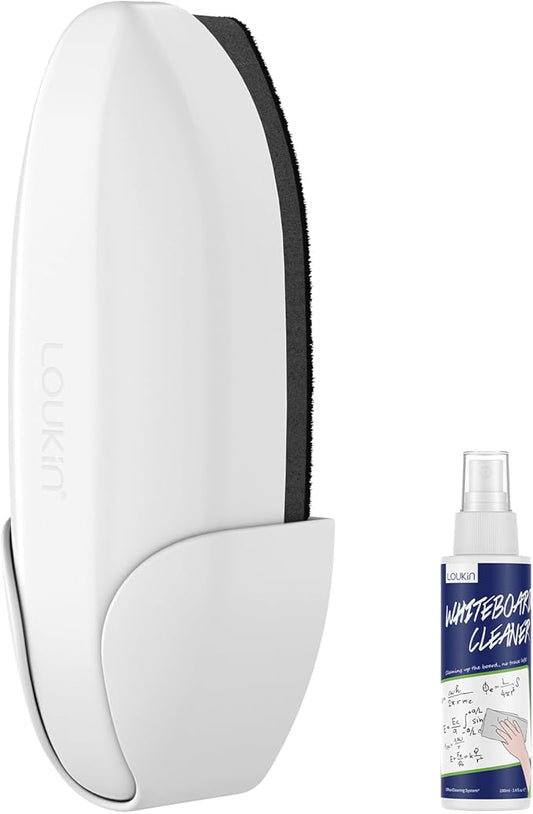 loukin Replaceable Dry Erase Eraser, Double-Sided Whiteboard Eraser with Magnetic Holder, Precision-Point Glass Board Wiper for Classroom, Home and Office (Whiteboard Cleaner Included), White