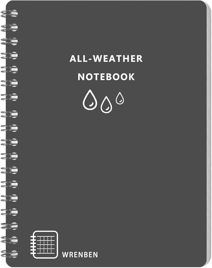 2PCS Waterproof Stone Paper Spiral Notebooks 8.5 x11 with Weatherproof 200 Pages / 100 Sheets and All-Weather PVC Cover Weatherproof Pape Per One (A4, Grey)