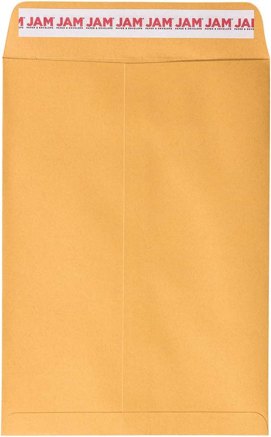 JAM PAPER 7 1/2 x 10 1/2 Open End Catalog Envelopes with Peel and Seal Closure - Brown Kraft Manila - Bulk 250/Box
