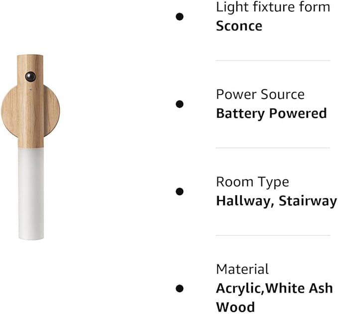 LANDGOO Wooden Motion Sensor Night Lights Magnet Body Sensor Hallway Night Lights Rechargeable Led Light Portable Stairway,Wall Sconce Battery Powered Cabinet Lights