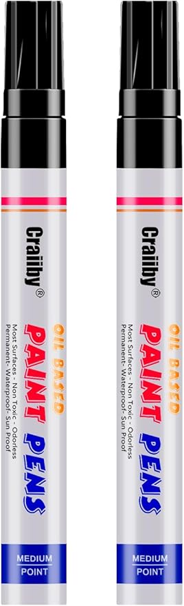 Black Paint Markers, 2 Pack Oil-Based Waterproof Quick Dry Permanent Paint Pen Set for Rocks Painting, Wood, Fabric, Plastic, Canvas, Glass, Mugs, Metal, Tire, Stone, DIY Craft