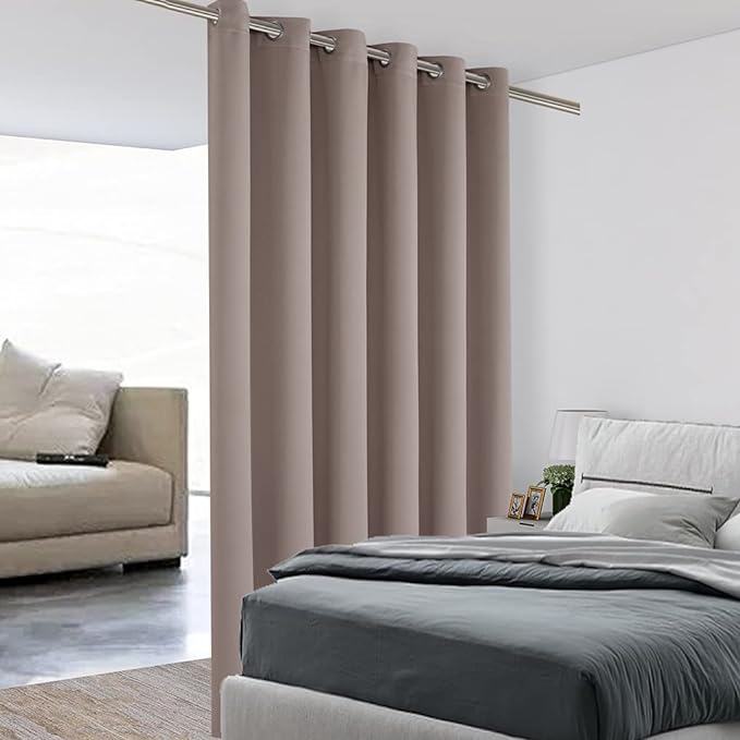 BONZER Room Divider Curtain Total Privacy Wall Noise Reducing Wide Blackout Curtains for Patio Sliding Glass Door, 84L x 70W Inch (7L x 5.8W ft), 1 Panel, Khaki