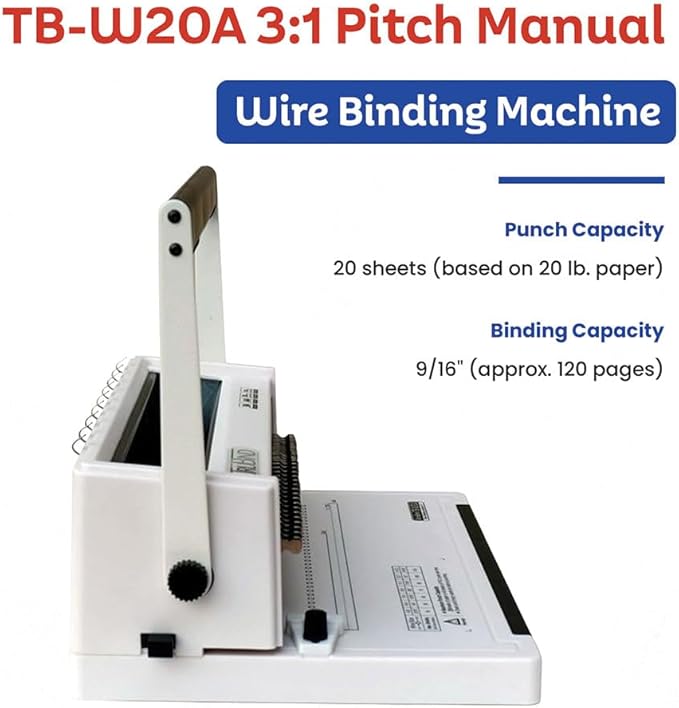 TruBind Manual Wire Binding Machine | 22 Sheet Punch Capacity | Bind up to 120 Sheets | 34 Fully Disengageable Dies | 3:1 Pitch | 2-Year Warranty