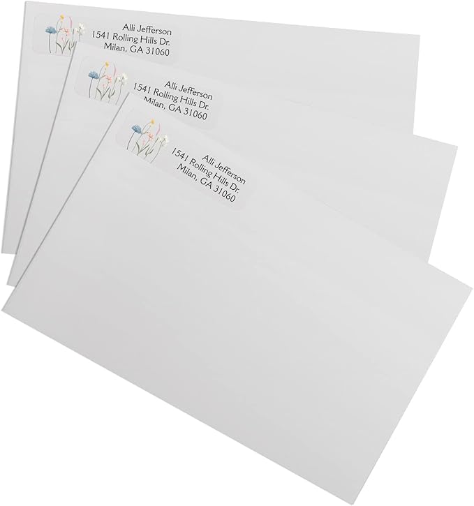 Clear Wildflower Rolled Address Labels / 250 Personalized Return Address Labels/Designer Address Stickers in Elegant Plastic Dispenser