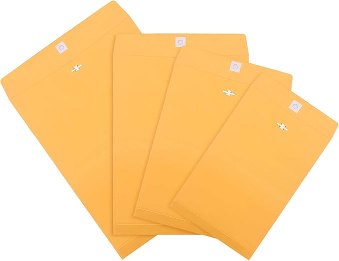 Frienda 4 Sizes Clasp Envelopes Kraft Paper Catalog Clasp Envelope with Closure for Filing, Storing or Mailing Documents, 50 Pieces(6 x 9 In, 9 x 12 In, 10 x 13 In, 12 x 15.5 In,Yellow)
