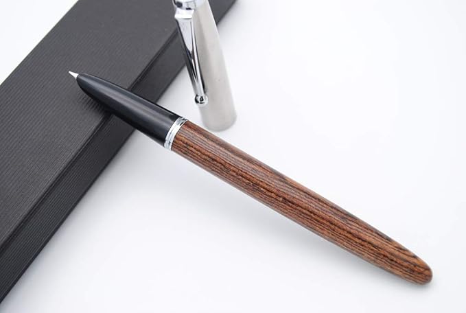 JINHAO 51A Wooden Fountain Pen Steel Cap (Tiger Wood, Extra Fine Nib 0.38mm)