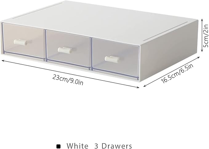 Desk Organizer-Stackable Storage Drawers, Plastic Compact Desk Storage Box Perfect for Collection Small Item/Cosmetic Office Organizer - 3 drawers (White)