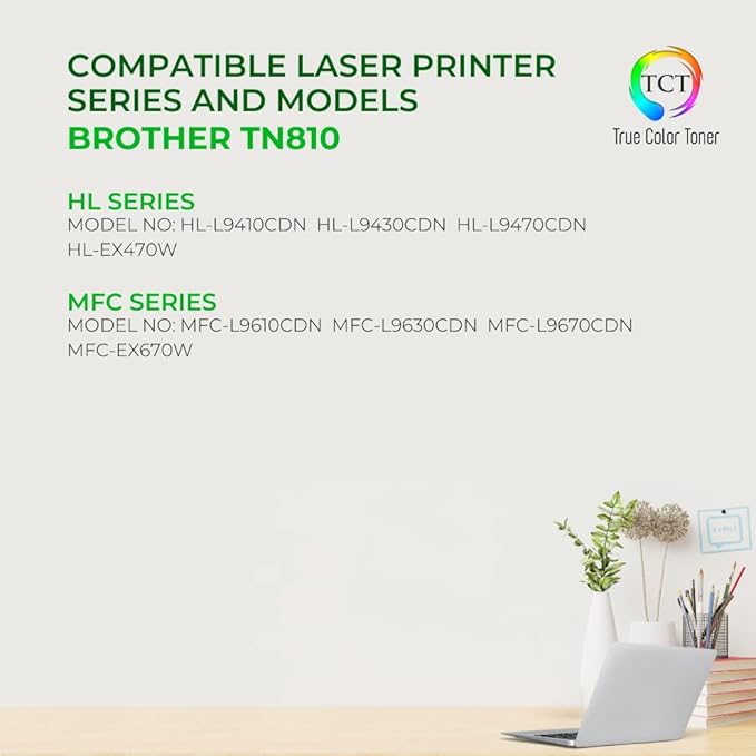 TCT TN810 Cyan Toner Cartridge - Compatible Replacement for Brother TN810 TN-810 Cyan Works with Brother HL‐L9410CDN L9430CDN EX470W MFC‐L9610CDN L9630CDN Printers (6,500 Pages)