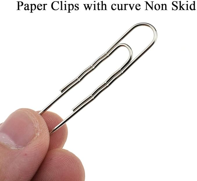 HAHIYO Paperclips Nonskid New Upgrade No Paper Scratch Large 2” Length Paper Clips with Curve Non Skid Heavy Duty Tight Grip Thick Rust Proof Reusable Metal Bright Silver for Home Office 90 Pack