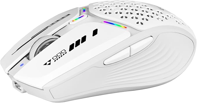 Uciefy Bluetooth Wireless Mouse, (BT5.0/5.1+2.4GHz) USB C Rechargeable LED Mouse Battery Level Visible, Honeycomb Magnetic Shell Cover with USB Receiver & Type-C Adapter for Laptop/PC/Mac/iPad-White