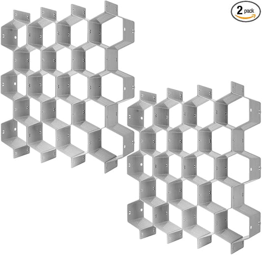 Poeland Drawer Divider Organizer DIY Plastic Grid Honeycomb Drawer Divider Gray 2 Pack