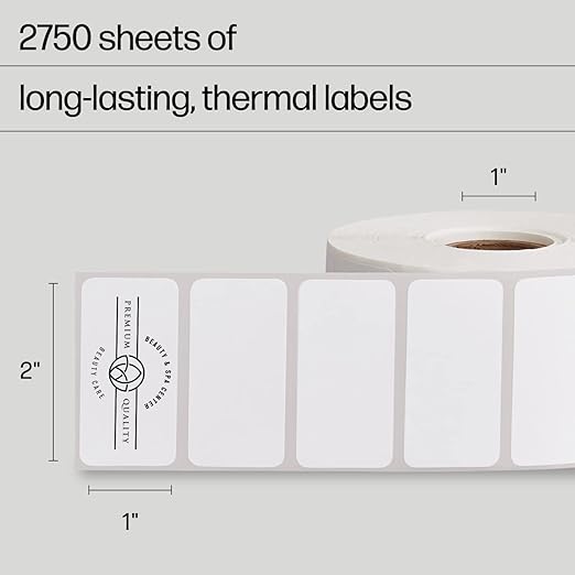 HP 2x1 Direct Thermal Shipping Labels, 2 Rolls, 1375 Sheets per Roll, Multipurpose White Labels for Personal or Business Use, Compatible with HP and Other Thermal Printers