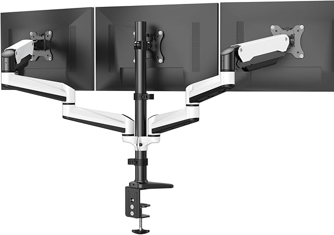 HUANUO Triple Monitor Stand - Full Motion Articulating Gas Spring Monitor Mount Fit Three 17 to 32 inch LCD Computer Screens with Clamp, Grommet Kit
