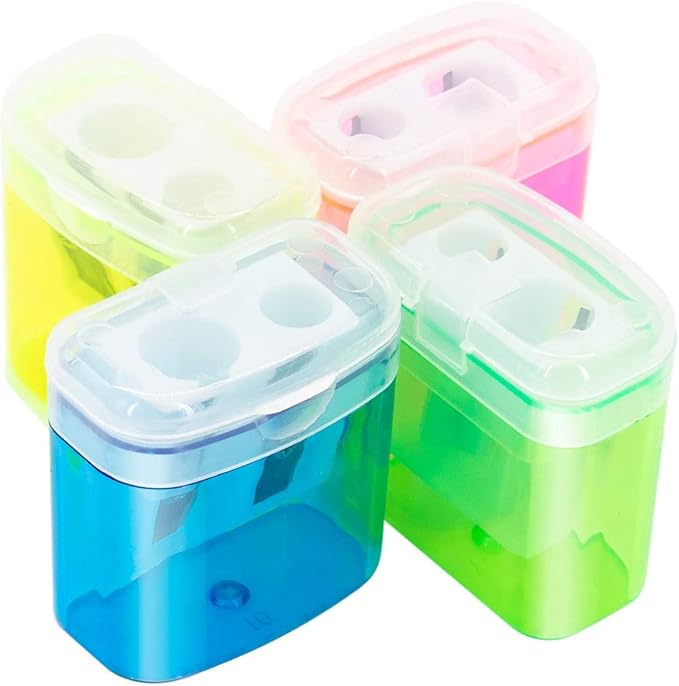 KIDMEN 24 PCS 2 Holes Small Manual Pencil Sharpener with Lid,for Kids,School
