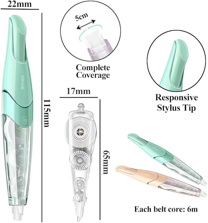 White Correction Tape, Retractable Refillable Correction Tape, With Smooth Pull Out Tape Applicator, Aesthetic Cute Correction Pen for Office Supplies