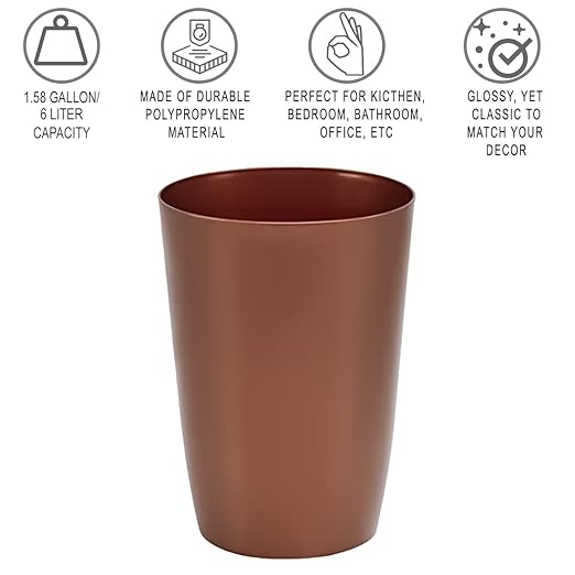 HOLDN’ STORAGE Small Trash Can - 1.58 Gallon Open Top Waste Bin, Compact Waste Can Perfect for Bathroom, Kitchen, Office, Dorm - Durable Garbage Can - Copper