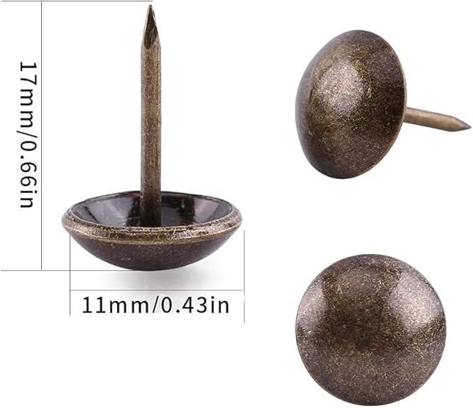 500Pcs Upholstery Tacks, BetterJonny Decorative Furniture Nails Pins 17X11MM Bronze Metal Thumb Tacks for Upholstered Furniture Cork Board, Home Decor