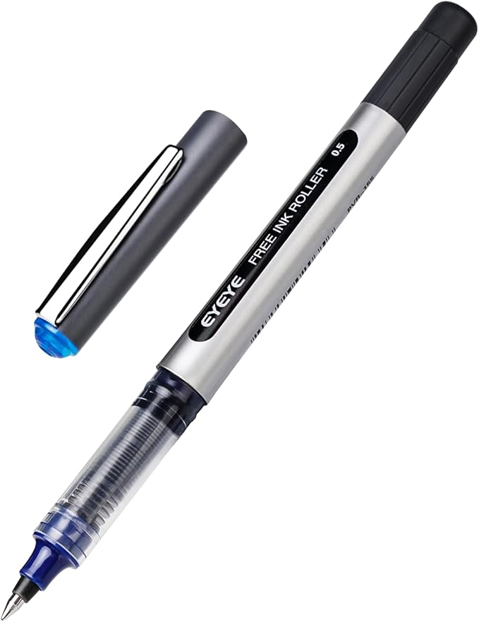 EYEYE Blue Rollerball Pens 0.5mm, 12 Pack Liquid Ink Roller Ball Pen Extra Fine Point Quick Dry, Blue Ink Pens Fine Point Smooth Writing Pen for Journaling, Note Taking, Office, School Supplies