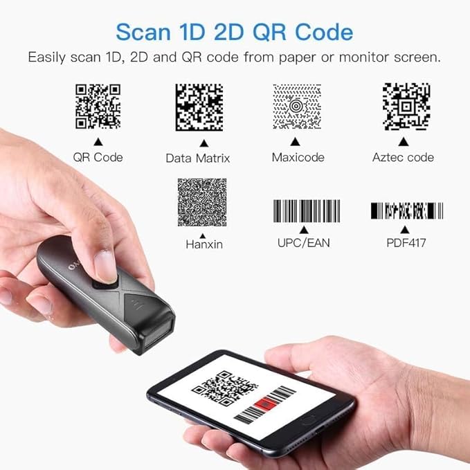 Eyoyo Bluetooth 2D&1D Barcode Scanner, Portable Wireless Mini Barcode Reader with 2.4G Wireless/Bluetooth/USB Wired Connection QR Code Scanner Compatible with Pad, Phone, Android, Tablet PC