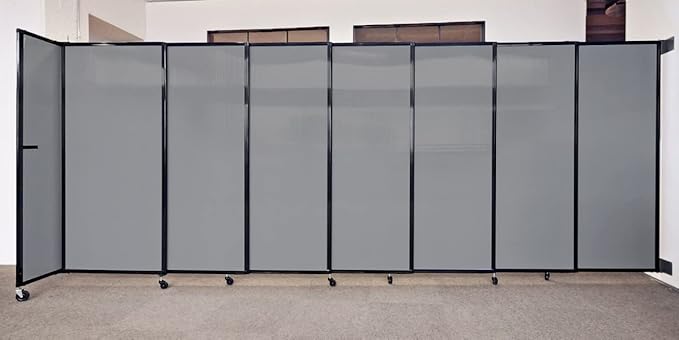 Wall-Mounted Sliding StraightWall Room Divider | Adjustable Widths | Locking Wheels | Room Separator | Up to 19'9" Wide x 7'6" Tall Papaya Fabric Panels
