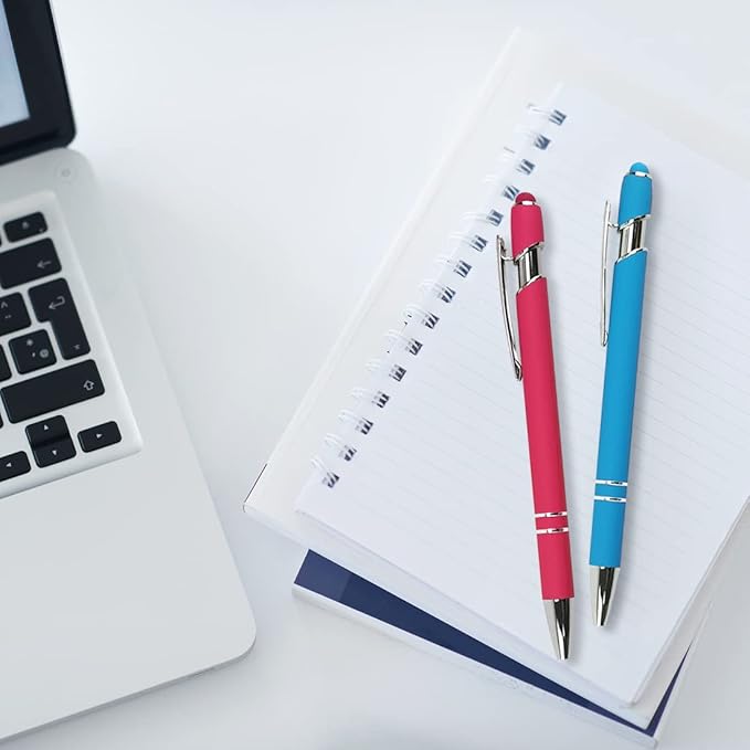 Ballpoint Pen with Stylus Tip, Soft Touch Click Metal Pen, 1.0mm Medium Point, Black Ink, 12 Count(4 Colors)