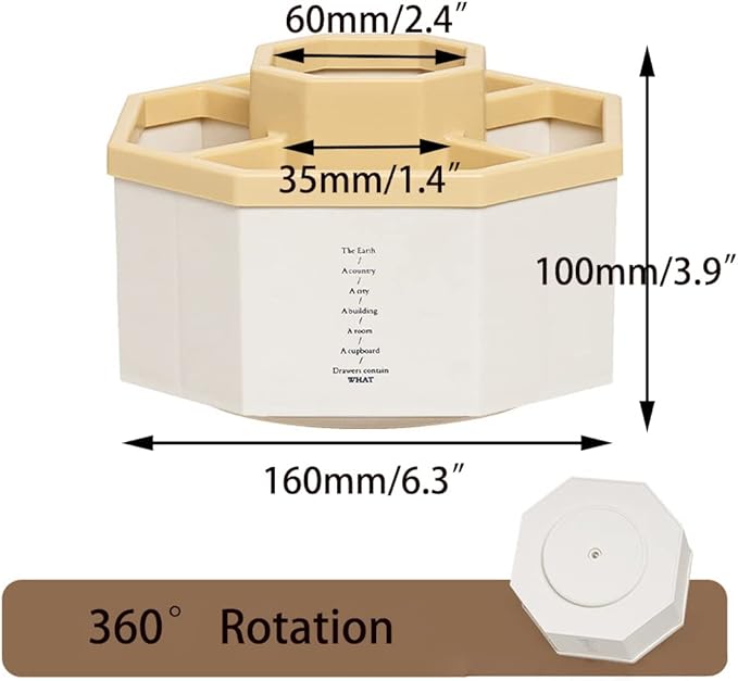 Desk Organizer, 360-Degree Rotating Multi-Functional Pen Holder, 5 Compartments Desktop Stationary Organizer, Home Office Art Supply Storage Box Caddy (White+Yellow)