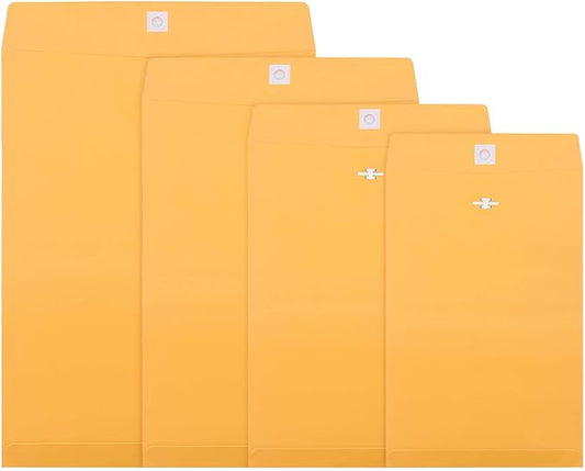 Frienda 4 Sizes Clasp Envelopes Kraft Paper Catalog Clasp Envelope with Closure for Filing, Storing or Mailing Documents, 50 Pieces(6 x 9 In, 9 x 12 In, 10 x 13 In, 12 x 15.5 In,Yellow)