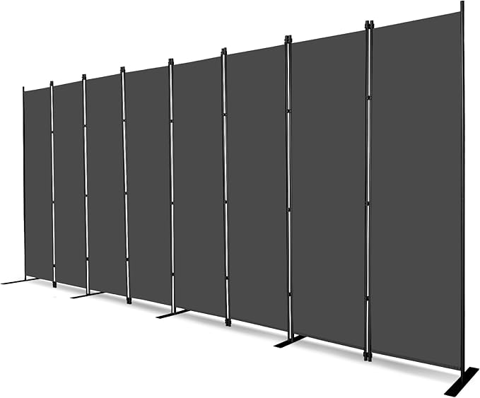 MAYOLIAH 8 Panel Room Divider 6ft Tall Freestanding Privacy Screen 160'' W Portable Office Partition, Grey