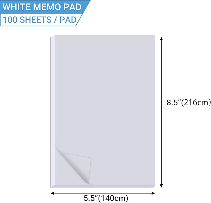 10 Pack Memo Pads 5.5x8.5 Inch, White Note Pads -Scratch Pads - Writing pads, 100 Sheets Each Pad