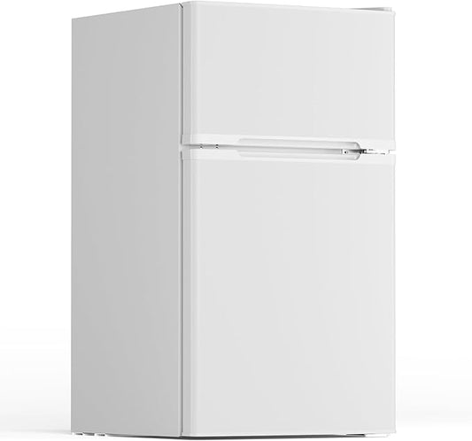 3.1 Cu.Ft Small Fridge with Freezer, Compact Refrigerator with 2 Doors, Mini Fridge with Adjustable Removable Glass Shelves for Bedroom, Dorm, Office or Apartment,White