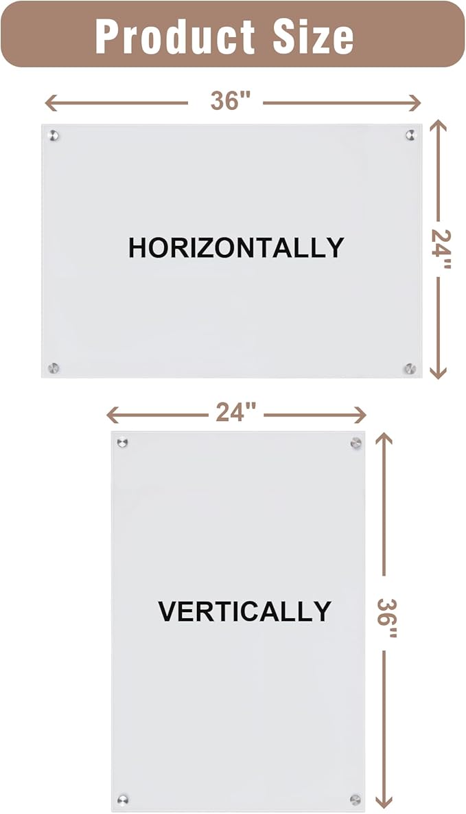 Magnetic Glass Whiteboard，36"x24" Wall Mounted Frameless Dry Erase Board for Office, Home & School Ultra White