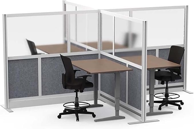 Stand Up Desk Store Expanse Modular Wall | 53'' x 48'' Wall | Expandable Partition Room Divider with Rearrangeable Frosted Acrylic & Sound Absorbent Panels (Silver Frame)