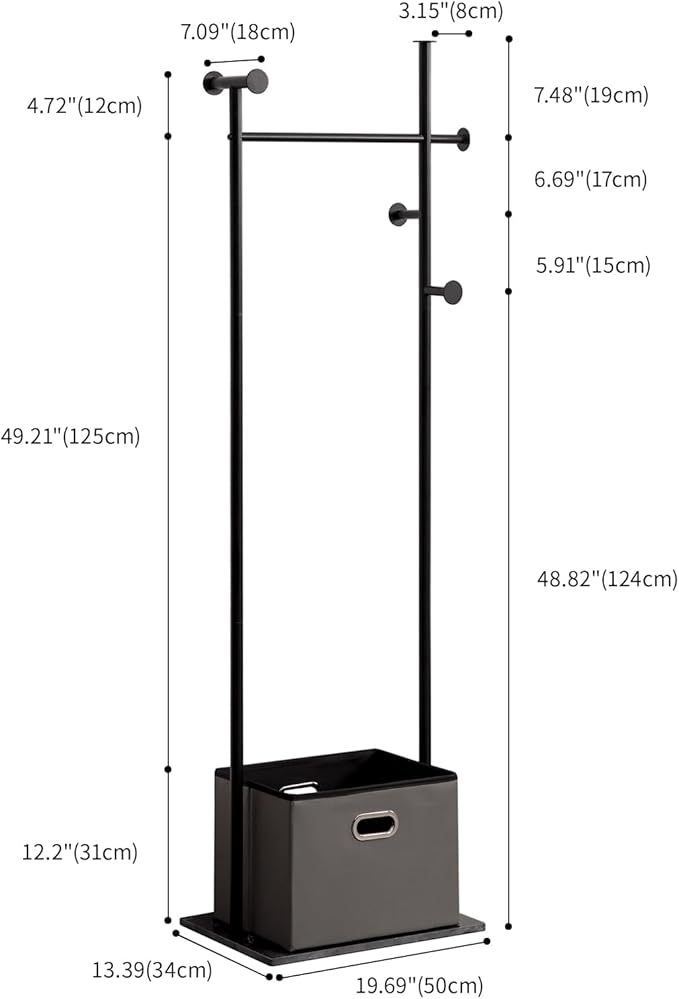 Coat Rack Freestanding with Storage Basket Heavy Duty Clothes Rack Marble Base Modern Coat Stand for Bedroom Living Room Hotel 13.39" D x 19.69" W x 68.9" H (Black)