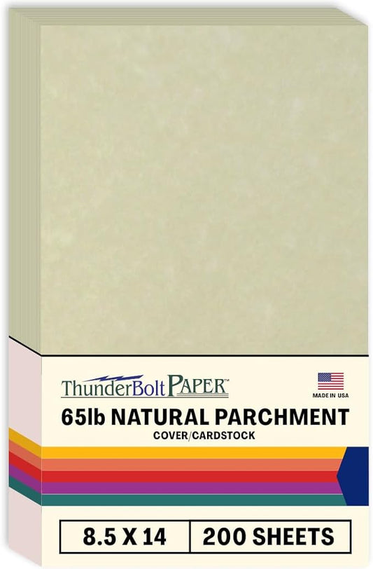 200 Natural Parchment 65lb Cover Paper Sheets 8.5X14 Inches Cardstock Weight Colored Sheets 8.5" X 14" (8.5X14 Inches) Legal|Menu Size - Printable Old Parchment Semblance