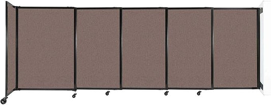 Wall-Mounted Sliding StraightWall Room Divider | Adjustable Widths | Locking Wheels | Room Separator | Up to 11'3" Wide x 4' Tall Latte Fabric Panels