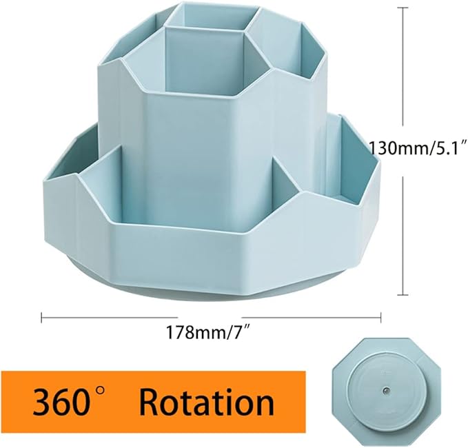 Rotating Art Supply Storage Organizer,Pencil Holder with 9 Compartment, Pen Storage Organizer, for Kids Art Desk, Homeschool Supplies, Home Office Desktop Organizer(Blue)